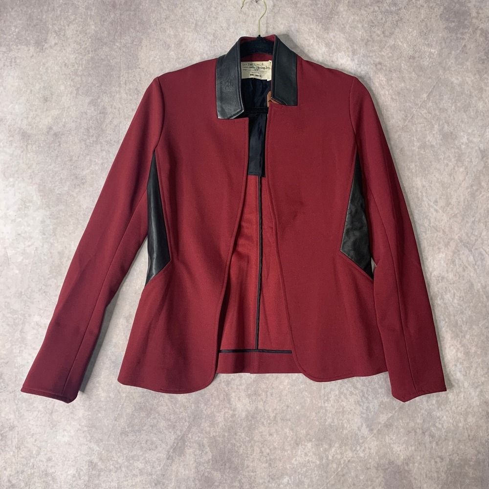 MW 10018 Womens Blazer Jacket Size 4 Burgundy Red Leather Career Business NEW